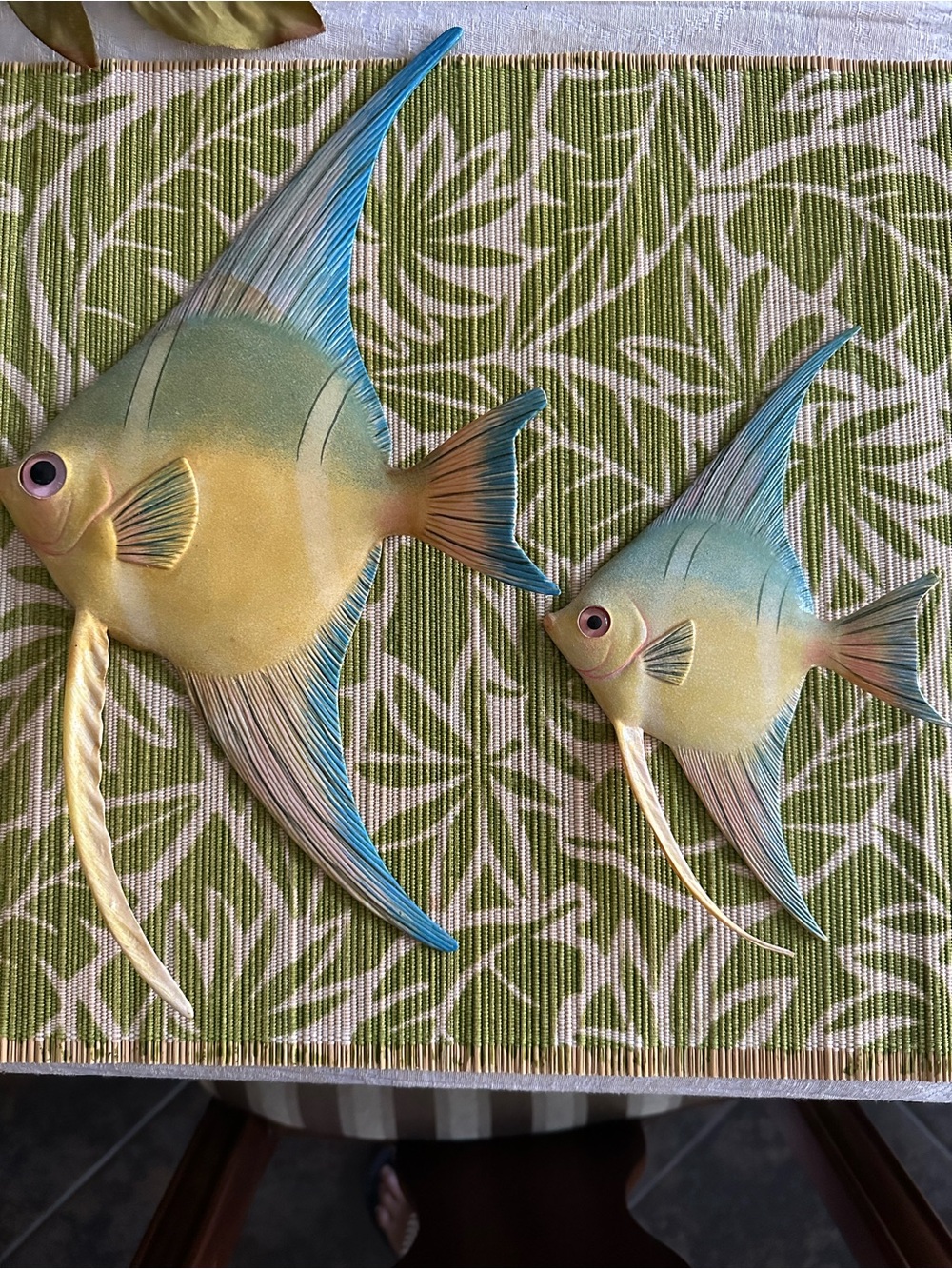 Vintage Metal Tropical Angelfish Wall Plaques - Yellow & Aqua Blue